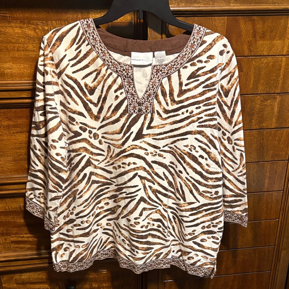 Alfred Dunner Brown and Cream Zebra Print Tunic